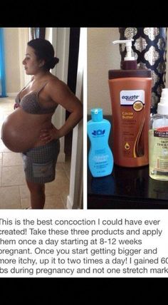 the pregnant woman is standing next to her products