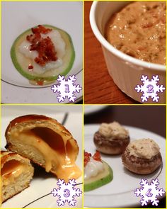 four pictures with different food items in them