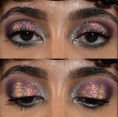 noopur_makeup Colourful Smokey Eye, Kesha Inspired Makeup, Moon Aesthetic Makeup, Dragon Fly Makeup, Crazy Colorful Makeup, Campy Makeup Looks, Oil Slick Makeup, Got Makeup, Holographic Makeup Look