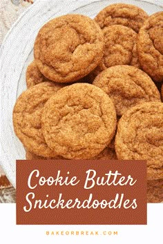 cookie butter snickkerdoodles on a plate with the words, cookies butter snickkers