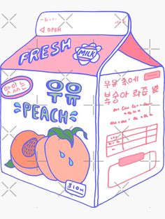 an illustration of a carton of peaches with the words fresh milk on it