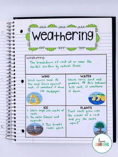 a notebook with writing on it that says weathering