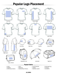 an image of men's t - shirts and backpacks with the words popular logo placement