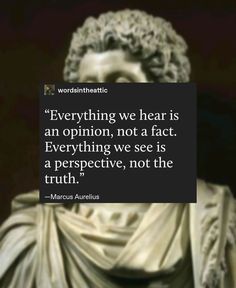 a statue with a quote on it saying everything we hear is an opinion, not a fact