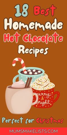 Hot chocolate in different cups and with different toppings and text '18 homemade hot chocolate recipes perfect for Christmas' Coffee And Hot Chocolate Bar, Flavored Hot Chocolate, Chocolate Bar Ideas, Hot Chocolate Bar Ideas, Unique Hot Chocolate, Christmas Meal Planner, Slow Cooker Christmas, Coffee And Hot Chocolate