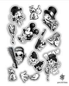 mickey mouse stickers are shown in black and white