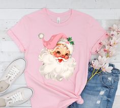 Pink Christmas Santa Shirt, Retro Pink Santa Hat Shirt Pink Santa Shirt, Pink Vintage Santa, Cute Christmas Shirts Vinyl, Christmas Turquoise, Pink Santa Hat, Retro Christmas Shirt, Group Party, Pink Santa, Santa Sweatshirt