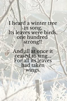 a poem written in frosted branches with an image of a bird