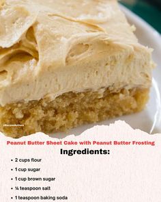 a piece of peanut butter cake with peanut butter frosting