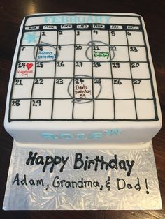 a birthday cake that is shaped like a calendar