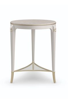 Cream Round Modern Side Table | Caracole Matched Up | Oroa.com Moving Furniture, European Furniture, Glass Shelf, Modern Side Table, Door Frame, Neoclassical, Glass Shelves, Birch Wood, Metal Buckles