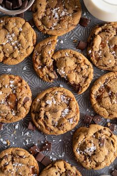 chocolate chip cookies with sea salt and milk