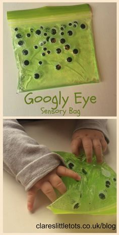 two pictures showing how to use googly eyes in the process of making soapy eyeballs