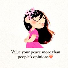 a girl with flowers in her hair saying value your peace more than people's opinions