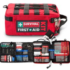 the first aid kit is open and ready to be packed