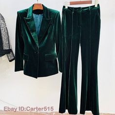 Blue Velvet Suit, Green Velvet Blazer, Purple Blazer, Bronze Green, Designer Runway, Suit Vintage, Fall Pants, Velvet Suit, Velvet Trousers