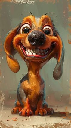 a painting of a dog with big eyes and a goofy look on it's face