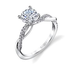 a white gold engagement ring with diamonds on it