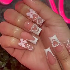 24pc square False Nails Press on Nails butterfly designs Fake Nail Tip – aigctea Bow Nail Designs, Fake Nails White, French Tip Acrylic Nails