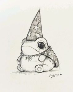 a drawing of a frog with a hat on its head and stars on it's cap