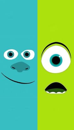 two different colored faces with eyes and nose, one is blue and the other is green