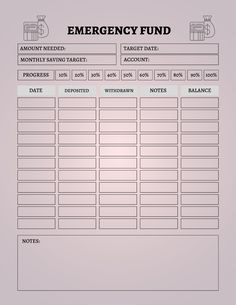 an emergency fund form is shown in this graphic style, with the words emergency fund on it