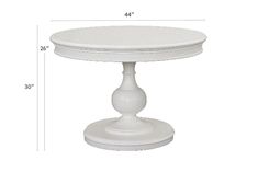 a white table with measurements for the top and bottom portion, including an oval base