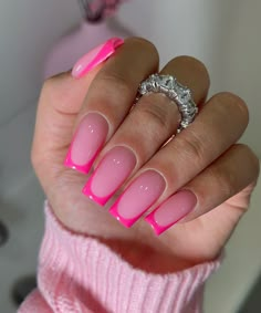 Hot Pink French Tip, Pink French Tip, Hard Nails, Girly Acrylic, Luxury Gifts For Her, Girly Acrylic Nails, Pink French, Short Square Acrylic Nails