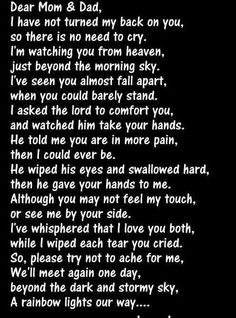 a poem written in black and white with the words dear mom and dad on it