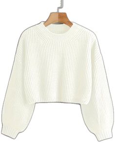 Casual Pullover Sweater, Custom Made Clothing, Late Fall, Crop Sweater, Lantern Sleeve, Acrylic Material, Lantern Sleeves, White Sweaters, Cropped Sweater