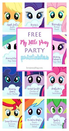 the poster for my little pony party has many different faces and colors, including pinkie po