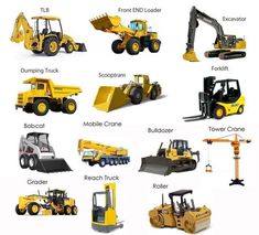 various types of construction equipment are shown here