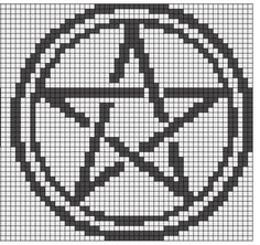 a cross stitched pattern with an inverted pentagramil in the center, on a white background