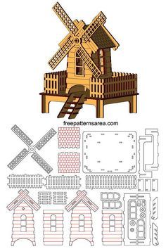 a paper model of a house with a windmill in the middle and other plans for it