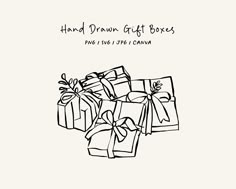 hand drawn gift boxes with ribbons and bows