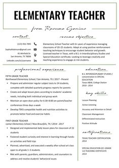 an elementary teacher resume is shown