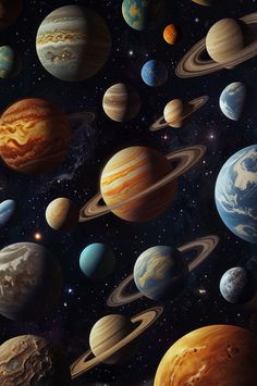 the solar system with all its planets and their satellites in it's outer space