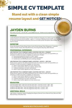 a simple resume template with a cup of coffee