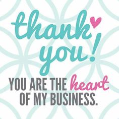 the words thank you are the heart of my business on a blue and white background