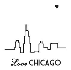 the chicago skyline is shown in black and white, with love written on it's side