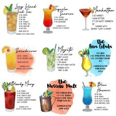 the different types of cocktails are shown