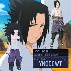 an anime character with black hair standing next to another character in front of a mountain