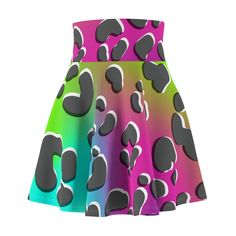 Introducing the Wild Rainbow Pop Skater Skirt, designed for women who want to look stylish and feel comfortable, every day. Made from a high-quality blend of 95% polyester and 5% spandex, this skirt offers a soft, stretchy feel that moves with you. With its vibrant all-over print (AOP) and versatile flared fit, it's perfect for casual outings, weekend get-togethers, or even a night out on the town. This AOP skater skirt is not just about style, but also practicality. It features a flattering high-waisted design that complements all body types, offering a playful silhouette that transitions seamlessly from day to night. The lightweight fabric keeps you cool and comfortable, while the white-thread stitching adds a sleek touch. Plus, the skirt is assembled in the USA with globally sourced par Skater Skirt, Fashion Games, Effortless Style, Casual Looks, Night Out, Spandex, Womens Skirt, Perfect Fit, High Waisted