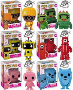 six funky pop vinyl figures in their boxes