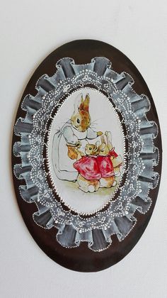 a plate with an image of a rabbit eating food