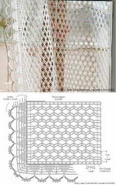 Crochet Curtain Pattern, Chunky Crochet Blanket, Crochet Stitches Diagram, Crochet Curtains, Crochet Square Patterns, Crochet Tablecloth, Curtain Patterns, Crochet Diagram, Crochet Stitches Patterns