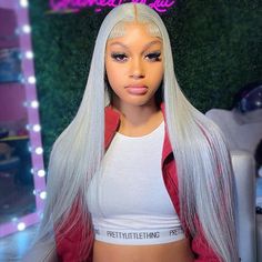 Quality Grey Wig made of 613 honey Blonde lace front Wig pre-plucked with baby hair, 10-32 inch Long human hair Wigs HD lace wigs for sale on Ashimary Hair Clear Lace Wig ||613 blonde lace front wig human hair Straight lace wig 613 blonde wig -Ashimary hair HD Transparent Lace can be chosen. Lace Front Wigs Straight, Silver Wig, Straight Hair Highlights, Grey Hair Color Silver, Prom Glam, 25th Bday, Colorful Hairstyles, Wigs Straight, Lace Fronts