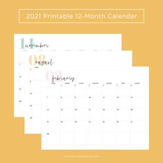 two calendars with the words printable 12 month calendar