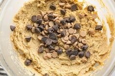 a bowl filled with peanut butter and chocolate chips