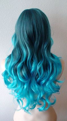 Blue Ombre Wig, Mermaid Wig, Ombre Wig, Teal Ombre, Cute Hair Colors, Blue Wig, Hair Styling Tools, Pretty Hair Color, Ombre Wigs